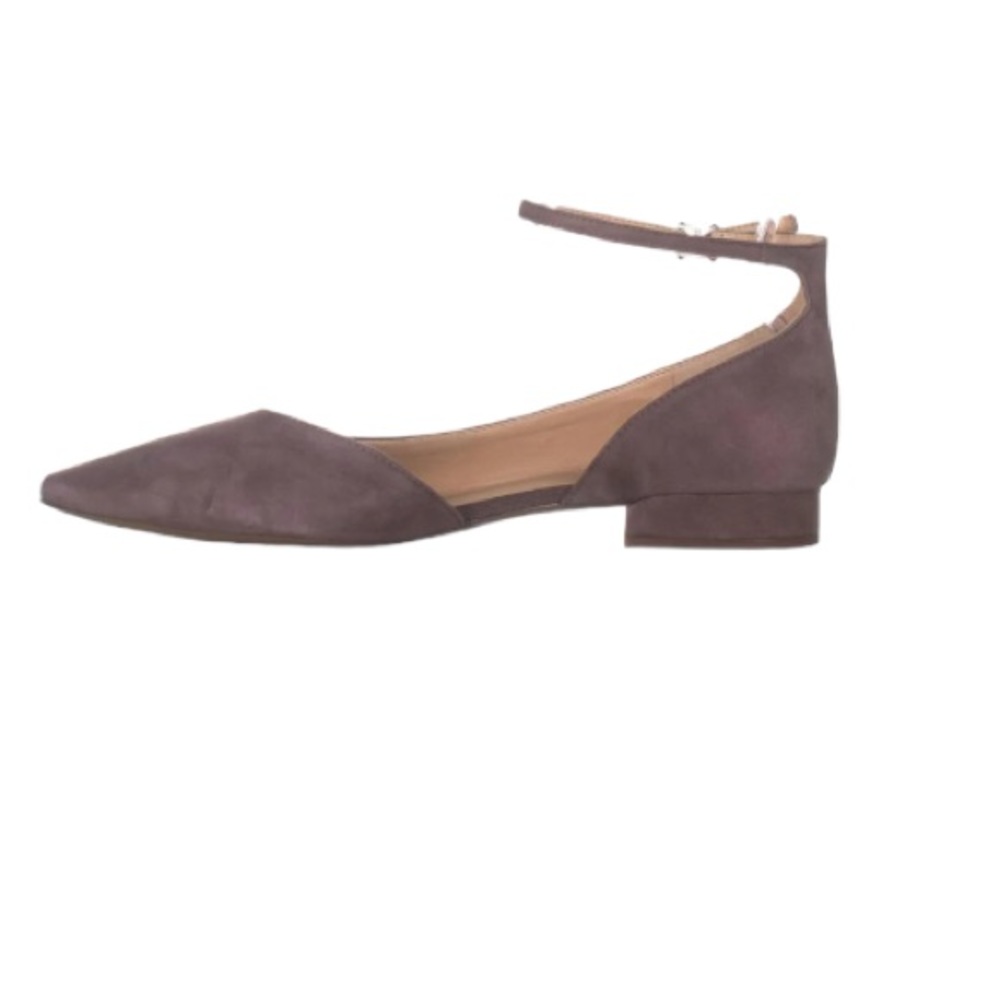 Franco Sarto Slide Pointed Toe Ankle Strap Flats, Iron Suede, Leather Size 8.5